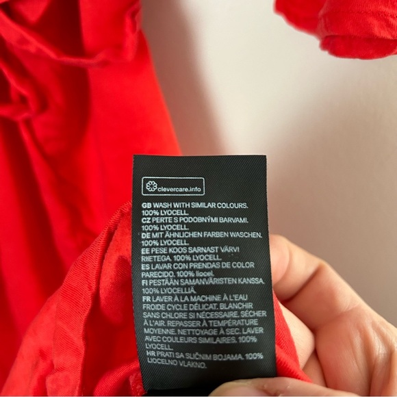 H&M LOGG Dress Red V-Neck Tie Waist Red Orange Casual Solid Neutral - Picture 9 of 10